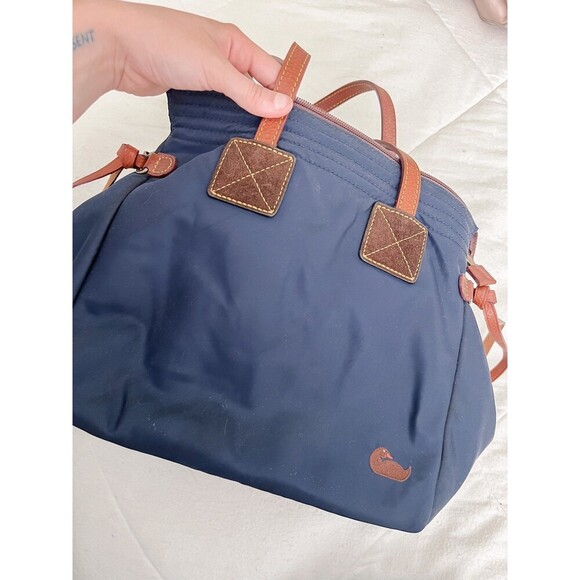 DOONEY & BOURKE Blue Nylon Tote Leather Trim Double Handles Shoulder Bag - Picture 2 of 4